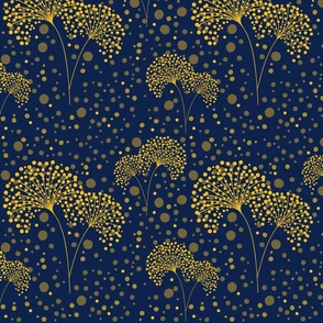 Dandelion Dots Golden Mustard Yellow on Navy Blue, Medium