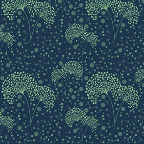 Dandelion Dots Green on Navy Blue, Medium