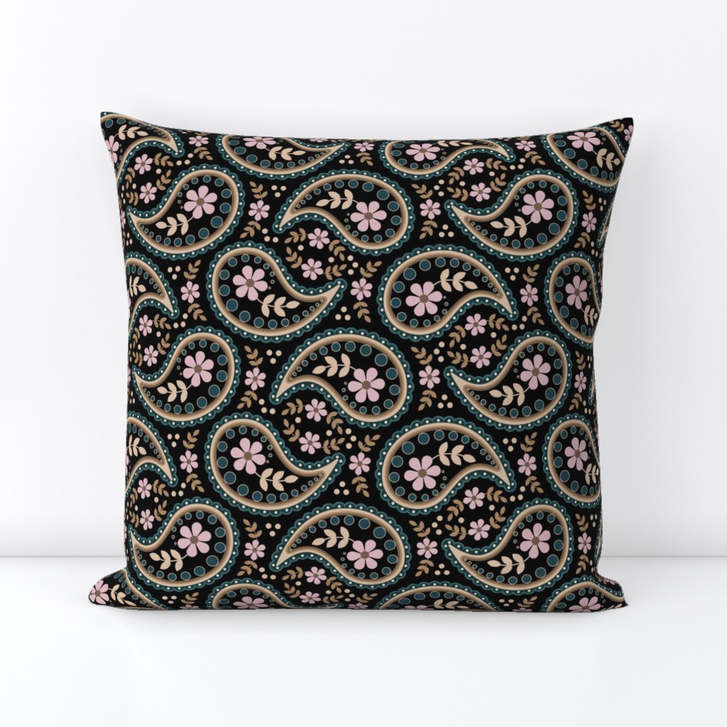 (LG) Paisley Black Gold Pink Teal