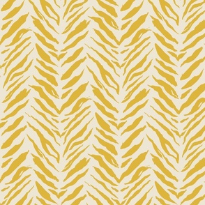 (S) Tiger Stripes - bold hand painted monochrome animal print - mustard yellow on cream