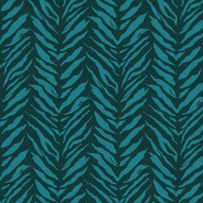 (S) Tiger Stripes - bold hand painted monochrome animal print - teal blue on jungle green