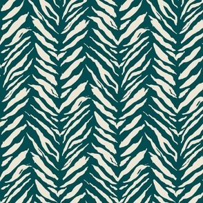 (S) Tiger Stripes - bold hand painted monochrome animal print - cream on jungle green