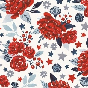 Patriotic Watercolor Floral Red White & Blue Summer Flowers