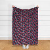 Watercolor 4th of July Floral Patriotic Dark Navy Blue & Red Flowers