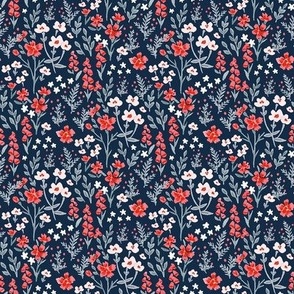 Liberty Meadow Small Floral Ditsy Navy Blue & Red Patriotic