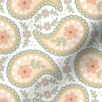 (LG) Paisley Pastel Green Peach Yellow Brown