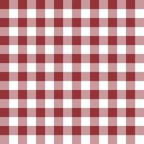 Gingham brick red half inch vichy checks, plaid, traditional, cottagecore, country, white, dark red