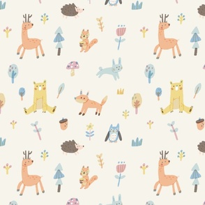 woodland animals-beige (big pattern)