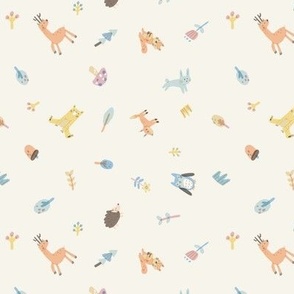 woodland animals-beige (small pattern)