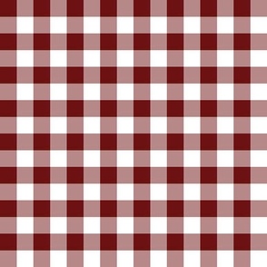 Gingham burgundy red half inch vichy checks, plaid, traditional, cottagecore, country, white, wine