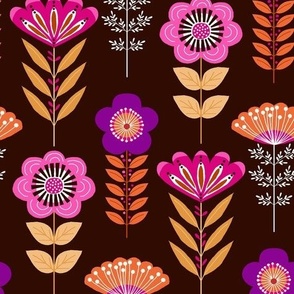 Retro floral - brown and pink