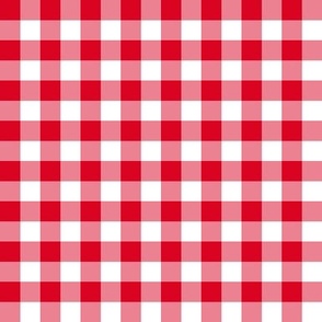 Gingham christmas red half inch vichy checks, plaid, traditional, cottagecore, country, white, true red