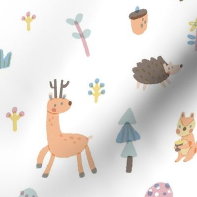 woodland animals-white (big pattern)