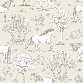 horses wallpaper, horse toile de jouy large scale WB24 