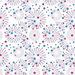 Fireworks. Festive pattern with red, blue stars on a white background.