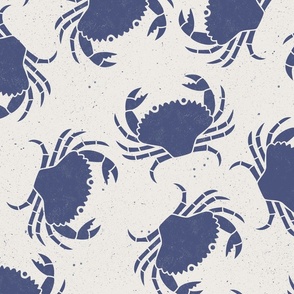 Large Crabs Blue on Cream Lino Block Print