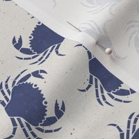 Small Crabs Blue on Cream Lino Block Print