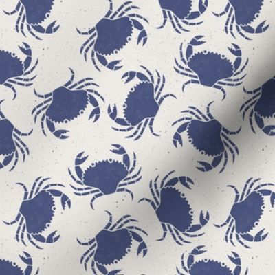 Small Crabs Blue on Cream Lino Block Print