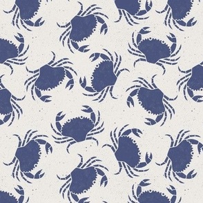 Small Crabs Blue on Cream Lino Block Print