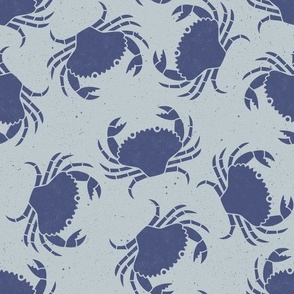 Medium  Crabs  Blue on Light Blue Lino Block Print