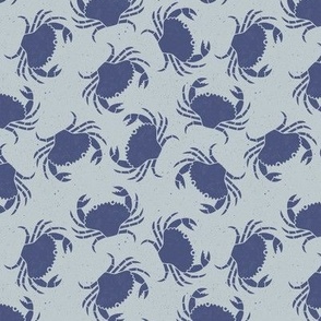 Small  Crabs Blue on Light Blue Lino Block Print