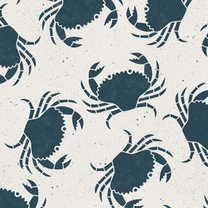 Large Crabs Indigo Blue on Cream Lino Block Print