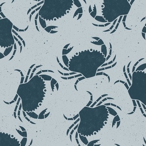 Large Crabs Indigo Blue on Light Blue Lino Block Print