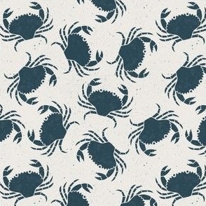 Small Crabs Indigo Blue on Cream Lino Block Print