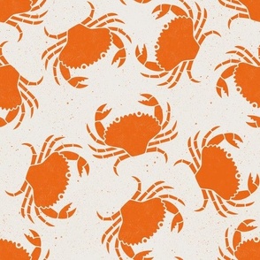 Medium  Crabs Orange on Cream Lino Block Print