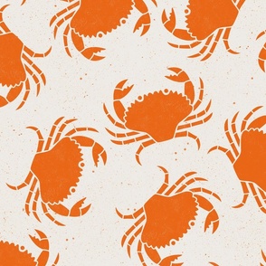 Large Crabs Orange on Cream Lino Block Print