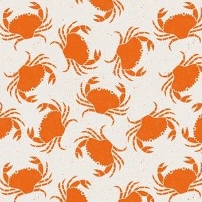 Small  Crabs Orange on Cream Lino Block Print