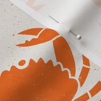 Large Crustacean Orange  on  Cream Lino Block Print
