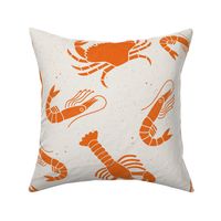 Large Crustacean Orange  on  Cream Lino Block Print