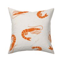 Large Shrimp Orange  on  Cream Lino Block Print