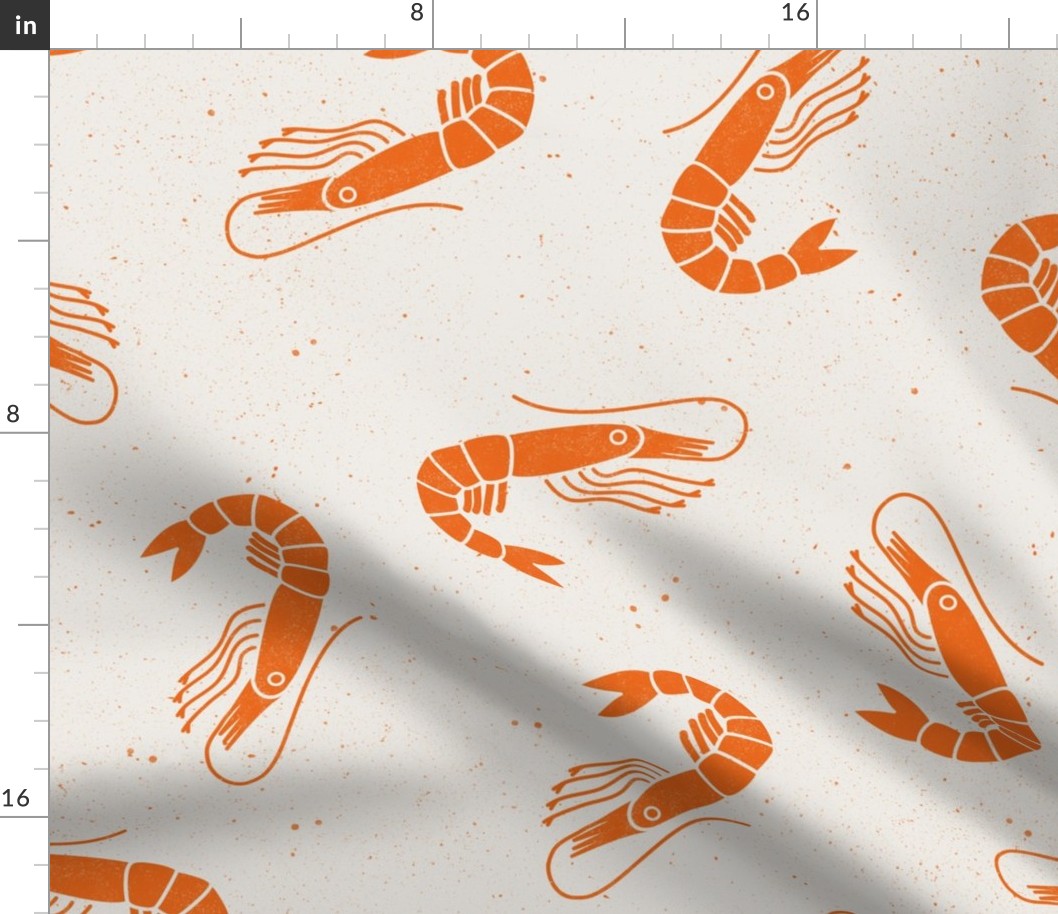 Large Shrimp Orange  on  Cream Lino Block Print