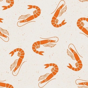 Medium Shrimp Orange  on  Cream Lino Block Print