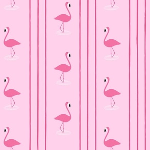 Flamingos - Vertical Stripes -  pink - LAD24