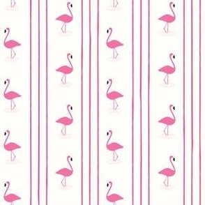 (small scale) Flamingos - Vertical Stripes - white - LAD24