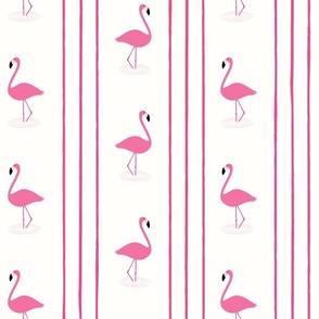 Flamingos - Vertical Stripes - white - LAD24