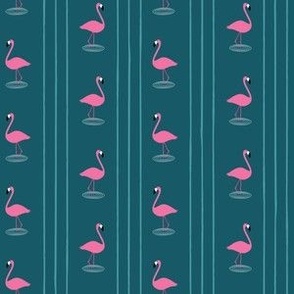 (small scale) Flamingos - Vertical Stripes - Dark Teal - LAD24