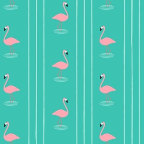 Flamingos - Vertical Stripes - Teal - LAD24
