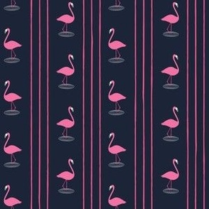 (small scale) Flamingos - Vertical Stripes - dark blue - LAD24