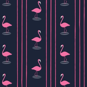 Flamingos - Vertical Stripes - dark blue - LAD24