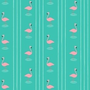 (small scale) Flamingos - Vertical Stripes - Teal - LAD24