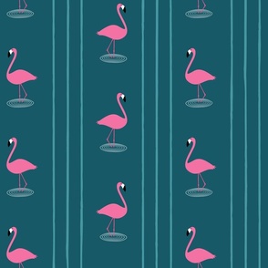 Flamingos - Vertical Stripes - Dark Teal - LAD24