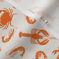 Small  Crustacean Orange  on  Cream Lino Block Print
