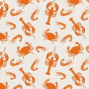 Small  Crustacean Orange  on  Cream Lino Block Print