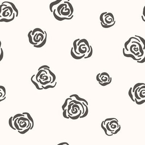 Low Volume Hand Drawn Charcoal Black Roses on an Off White Background Small Scale
