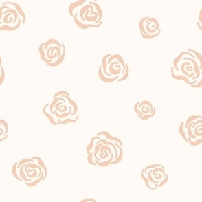 Low Volume Hand Drawn Light Tan Roses on an Off White Background Small Scale
