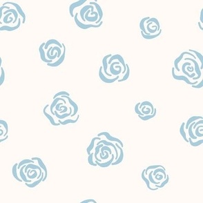 Low Volume Hand Drawn Baby Blue Roses on an Off White Background Small Scale